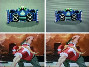 À gauche, une image sans scanline ; à droite, une image telle qu'elle est affichée sur un téléviseur CRT